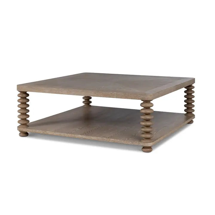Oak Bluffs Cocktail Table – Driftwood Finish | Round Oak Coffee Table