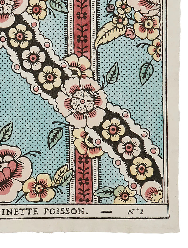 Hand-painted Guirlandes de Fleurs 1A French domino paper on handmade rag paper by Antoinette Poisson.