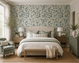 Oiseaux & Feuillages 24A French wallpaper by Antoinette Poisson featuring an elegant bird and foliage pattern inspired by historic domino papers. Callista Home