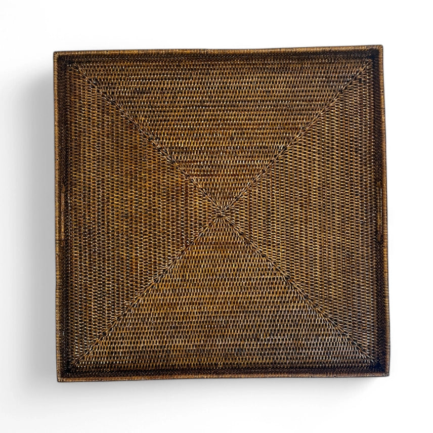 Square Handwoven Rattan Tray with Cut-Out Handles – Antique Brown