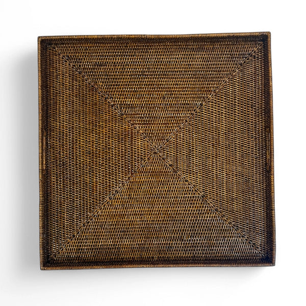 Square Handwoven Rattan Tray with Cut-Out Handles – Antique Brown