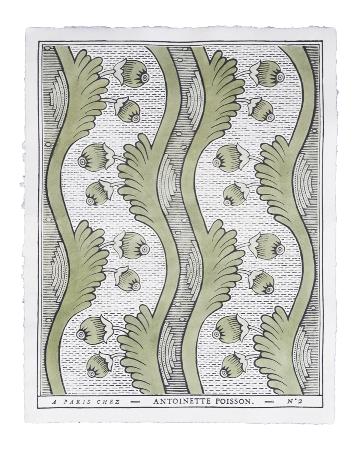 Hand-painted Grenades 2C French Domino Paper featuring a historic pomegranate botanical pattern by Antoinette Poisson. Callista Home