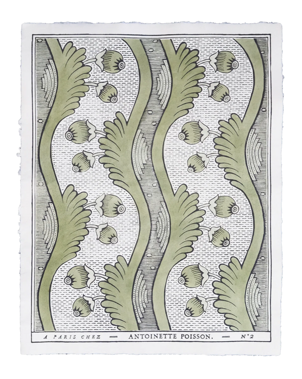Hand-painted Grenades 2C French Domino Paper featuring a historic pomegranate botanical pattern by Antoinette Poisson. Callista Home