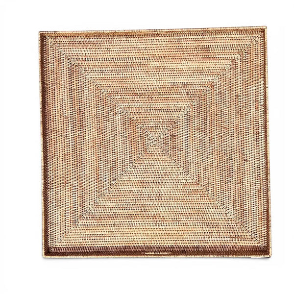 Square Handwoven Rattan Tray with Cut-Out Handles – Antique Brown – view 3