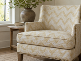 Points de Hongrie 32B ochre geometric French linen fabric by Antoinette Poisson, Callista Home