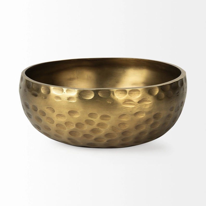 Antiqued Brass Hammered Artisan Round Centerpiece Bowl – 11" Handmade Decorative Aluminum Bowl