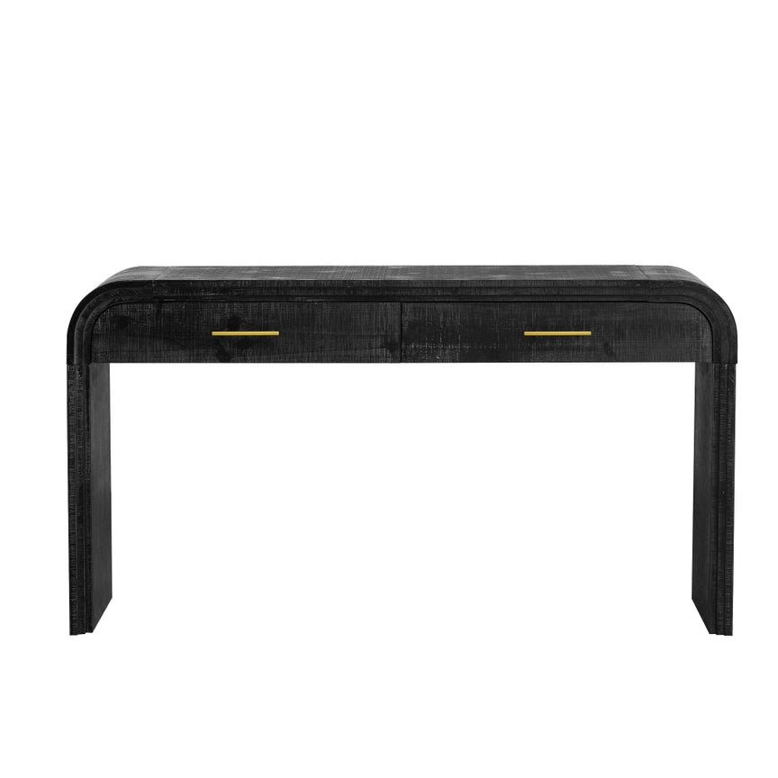 Retro Curved Console Table with 2 Drawers – Antique Black Entryway & Sofa Table