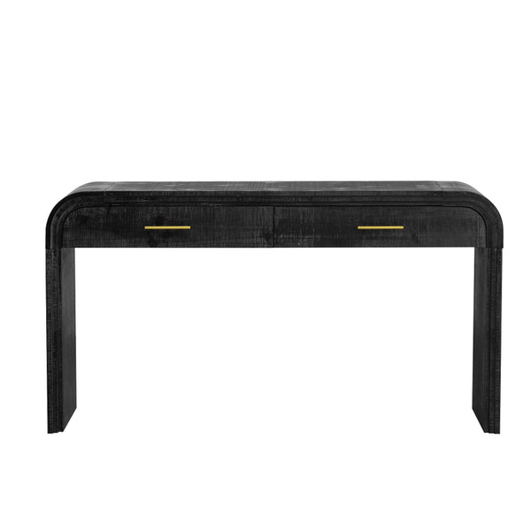 Retro Curved Console Table with 2 Drawers – Antique Black Entryway & Sofa Table