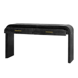 Retro Curved Console Table with 2 Drawers – Antique Black Entryway & Sofa Table