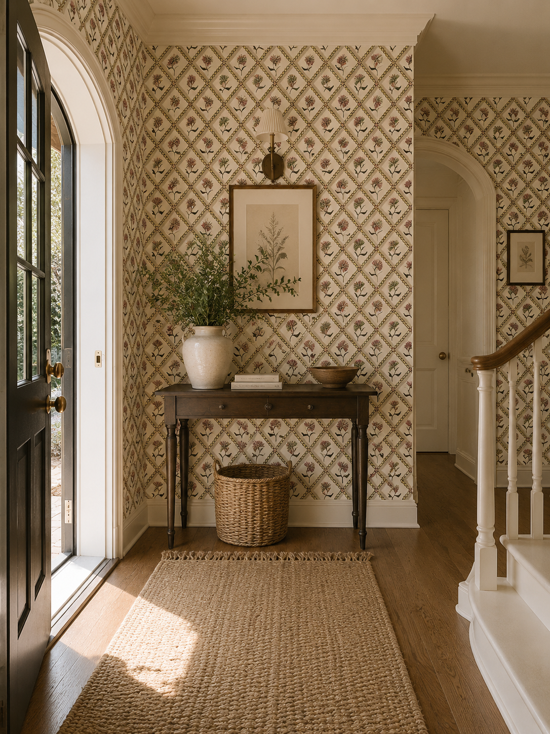 Oeillets Wallpaper Panel 53A by Antoinette Poisson featuring delicate carnation flowers inspired by 18th-century French domino papers.