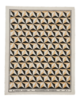 A square textile or art print with a repeating 3D geometric cube pattern in black, beige, and off-white, bordered by a cream margin with printed text at the bottom reading 'A PARIS CHANEL - ANTOINETTE POISSON - N°3'. Callista Home
