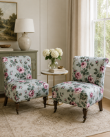 Roses Pompadour 75B blue floral French linen fabric by Antoinette Poisson Callista Home