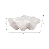 White ceramic shell-shaped bowl with measurements on a white background Callista Home