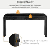 Retro Curved Console Table with 2 Drawers – Antique Black Entryway & Sofa Table