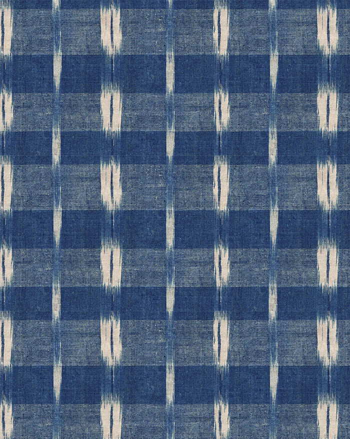 Blue and white checkered pattern fabric texture, Flammé Indigo 83A indigo blue geometric French linen cotton fabric Callista Home
