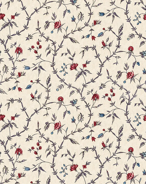 Jardin d'Oeillets Wallpaper Panel 87A by Antoinette Poisson featuring elegant carnation flowers and delicate botanical motifs inspired by 18th-century French decorative arts.