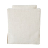 A pair of square upholstered chair cushions in a light beige linen fabric, shown against a plain white background.