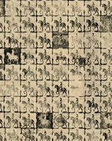 Cavaliers Wallpaper Panel 91A by Antoinette Poisson featuring a repeating horseman pattern inspired by traditional Spanish and Portuguese azulejos.