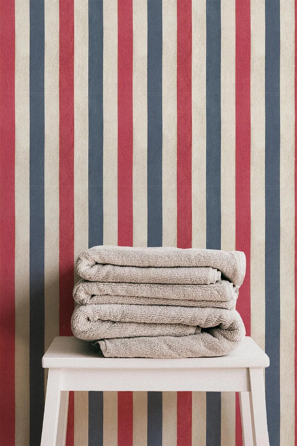 Rayures Tricolores Wallpaper Panel 89A by Antoinette Poisson featuring elegant vertical French heritage stripes in three colors.
