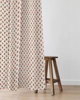 Floral-patterned curtain with a wooden stool in front on a white background , Corail 90A French linen cotton decorative fabric  Callista Home