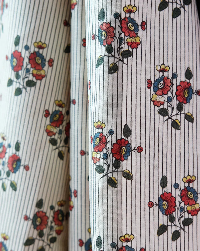 Boutonnière 74A red floral French linen fabric by Antoinette Poisson Callista Home