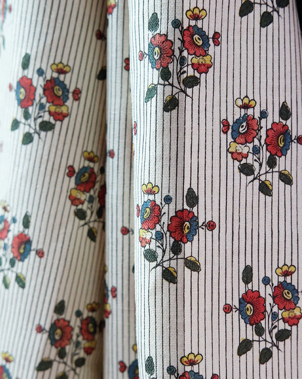 Boutonnière 74A red floral French linen fabric by Antoinette Poisson Callista Home