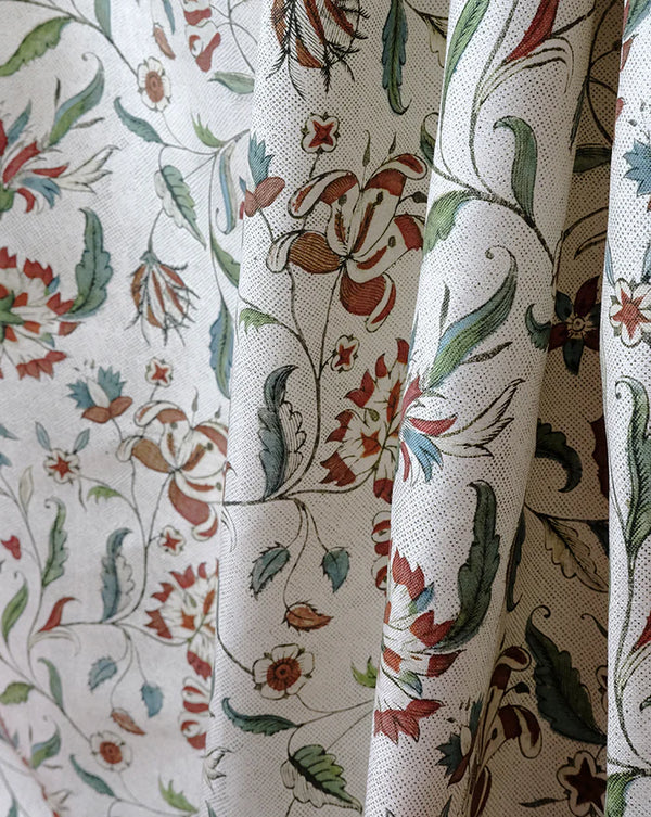 Mignonette 73A red floral French linen fabric by Antoinette Poisson Callista Home