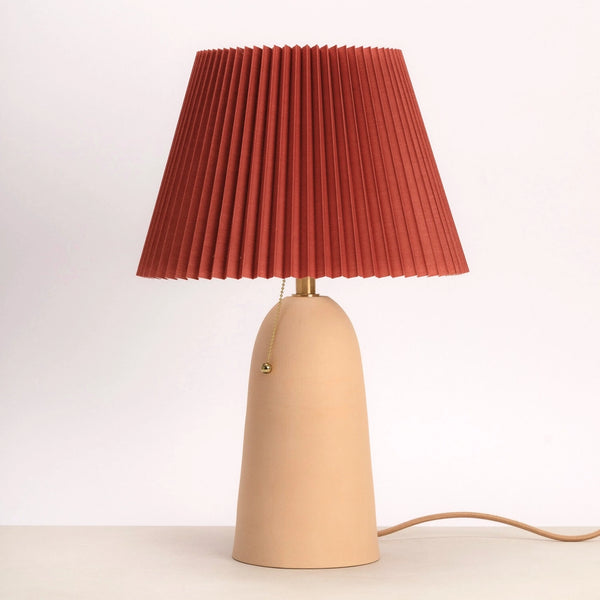Pleat Table Lamp – Peach Ceramic Base with Rust Pleated Shade