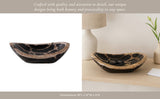 Two ceramic bowls on a wooden surface with text about design and  quality. Callista Home