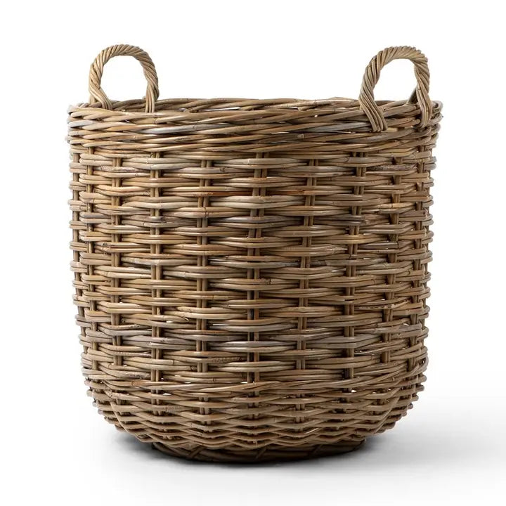 Rattan Round Basket – Handwoven Natural Storage Basket with Handles
