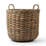 Rattan Round Basket – Handwoven Natural Storage Basket with Handles