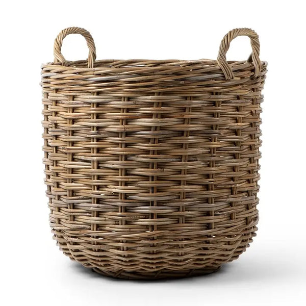 Rattan Round Basket – Handwoven Natural Storage Basket with Handles