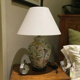 Hand-Painted Coral Flower Bird Ceramic Table Lamp – Green Crackle Glaze with Black Shade