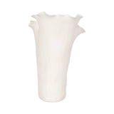 A white ceramic vase with a flared, ruffled rim and a smooth, cylindrical body, shown against a plain white background. Callista Home