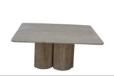 Square stone table with cylindrical wooden legs on a white background  Callista Home