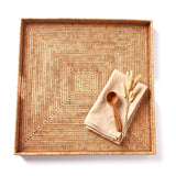 Square Handwoven Rattan Tray with Cut-Out Handles – Antique Brown