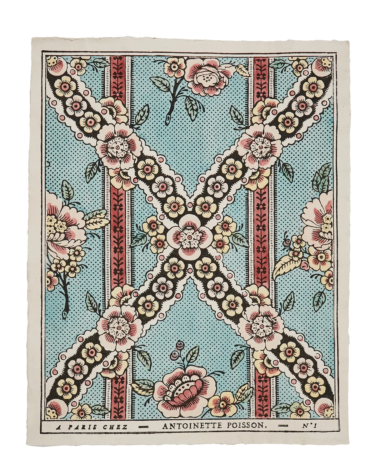 Hand-painted Guirlandes de Fleurs 1A French domino paper on handmade rag paper by Antoinette Poisson.