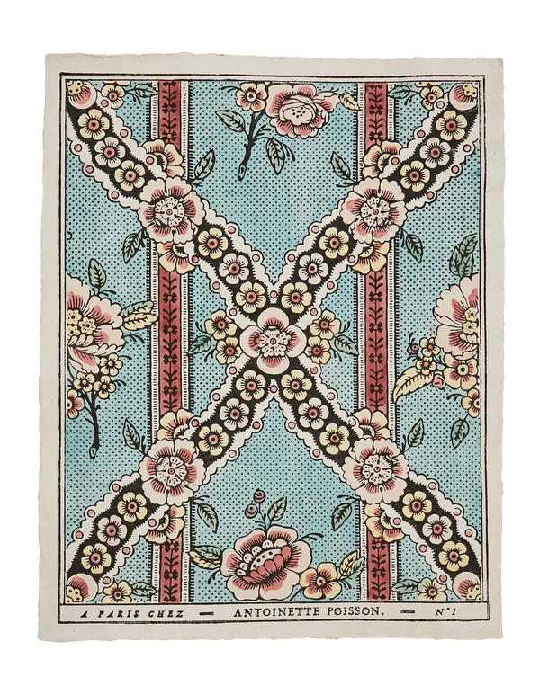 Hand-painted Guirlandes de Fleurs 1A French domino paper on handmade rag paper by Antoinette Poisson.