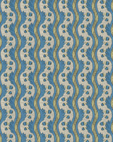 Wavy patterned fabric with blue and beige colors, Grenades 2A botanical pomegranate French wallpaper Callista Home