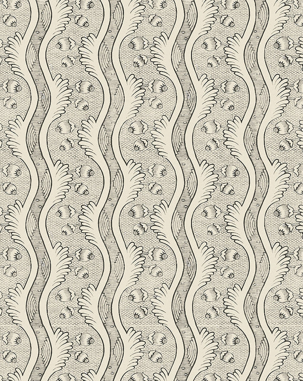 Grenades Wallpaper Panel by Antoinette Poisson featuring a historic French pomegranate botanical pattern inspired by 18th-century domino papers.