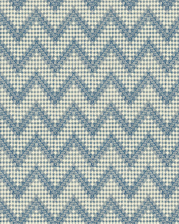 Points de Hongrie 32A French Geometric Wallpaper – Blue Historic Design