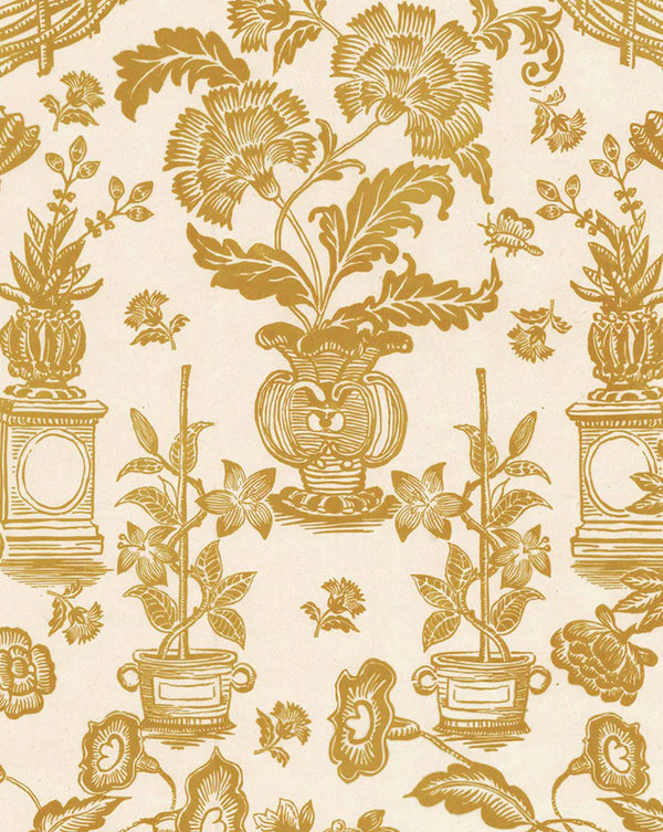 Jardin Wallpaper Panel 39B by Antoinette Poisson featuring a delicate French botanical pattern inspired by historic 18th-century domino papers.