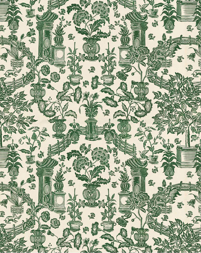 Jardin Wallpaper Panel 39A by Antoinette Poisson featuring an elegant French botanical pattern inspired by historic 18th-century domino papers.
