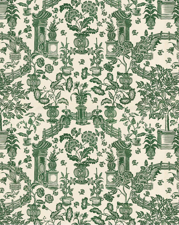 Jardin Wallpaper Panel 39A by Antoinette Poisson featuring an elegant French botanical pattern inspired by historic 18th-century domino papers.