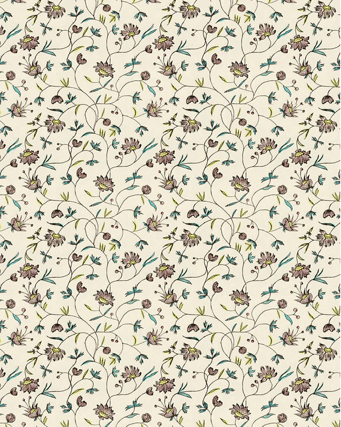 Petites Indiennes Wallpaper Panel by Antoinette Poisson featuring a delicate French floral pattern inspired by historic domino papers.