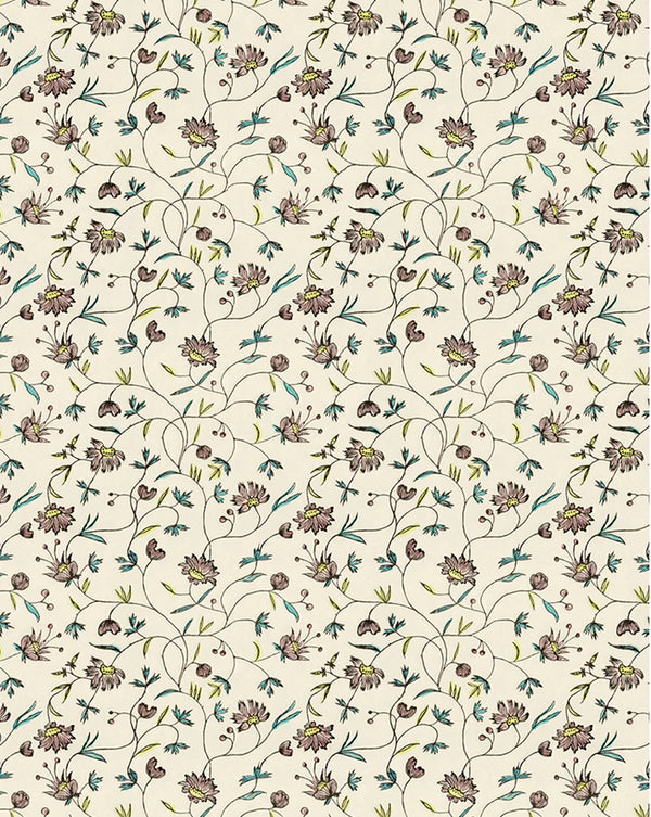 Petites Indiennes Wallpaper Panel by Antoinette Poisson featuring a delicate French floral pattern inspired by historic domino papers.