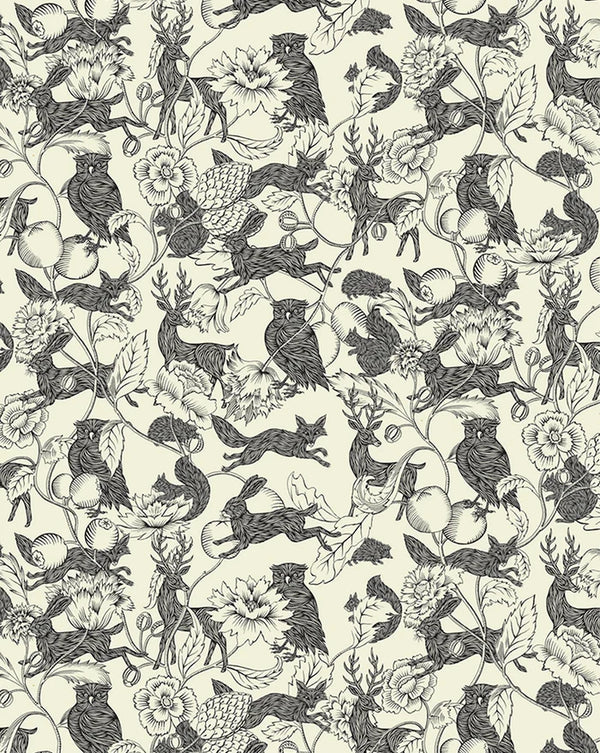 Crépuscules Noir & Blanc wallpaper panel by Antoinette Poisson featuring a dramatic black and white French decorative pattern.