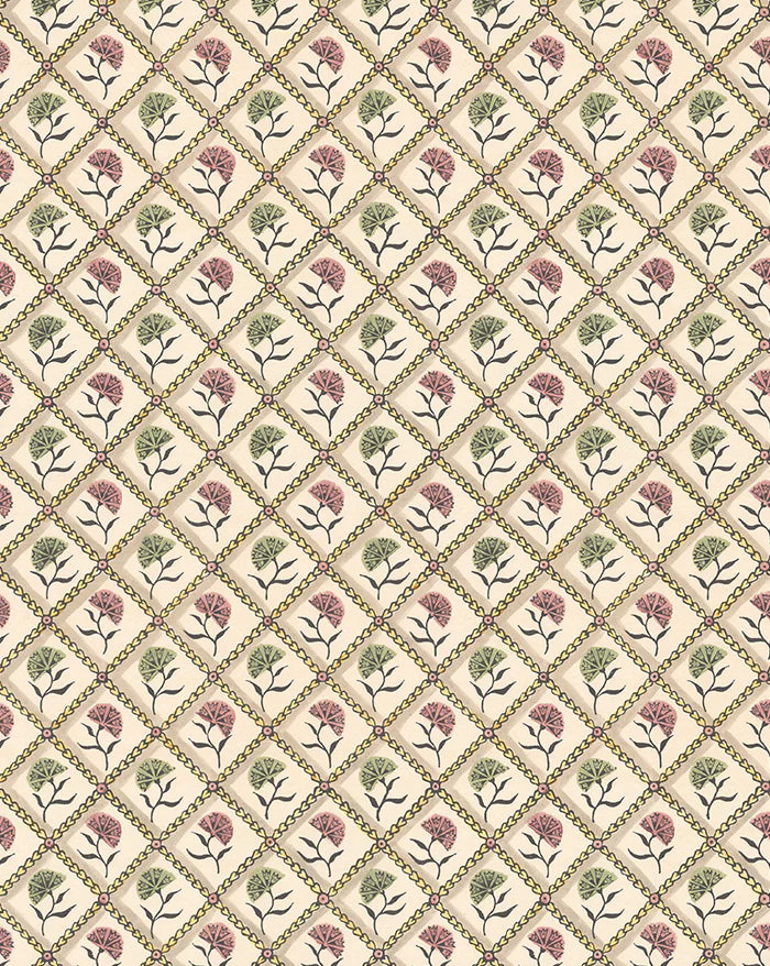 Oeillets Wallpaper Panel 53A by Antoinette Poisson featuring delicate carnation flowers inspired by 18th-century French domino papers.