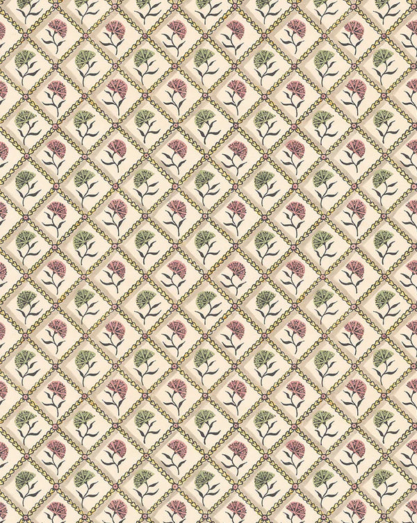 Oeillets Wallpaper Panel 53A by Antoinette Poisson featuring delicate carnation flowers inspired by 18th-century French domino papers.