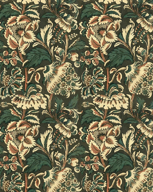 Floral patterned fabric with intricate design on a dark background , Grands Pavots 59A large-scale floral poppy French wallpaper Callista Home